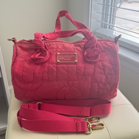Marc By Marc Jacobs Handbags - Marc by Marc Jacobs Hot Pink Quilted Nylon Barrel Bag with Strap